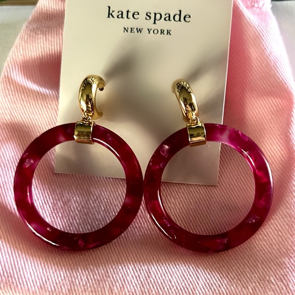 $78 Kate Spade garden botanical resin hoops pink - Picture 4 of 6